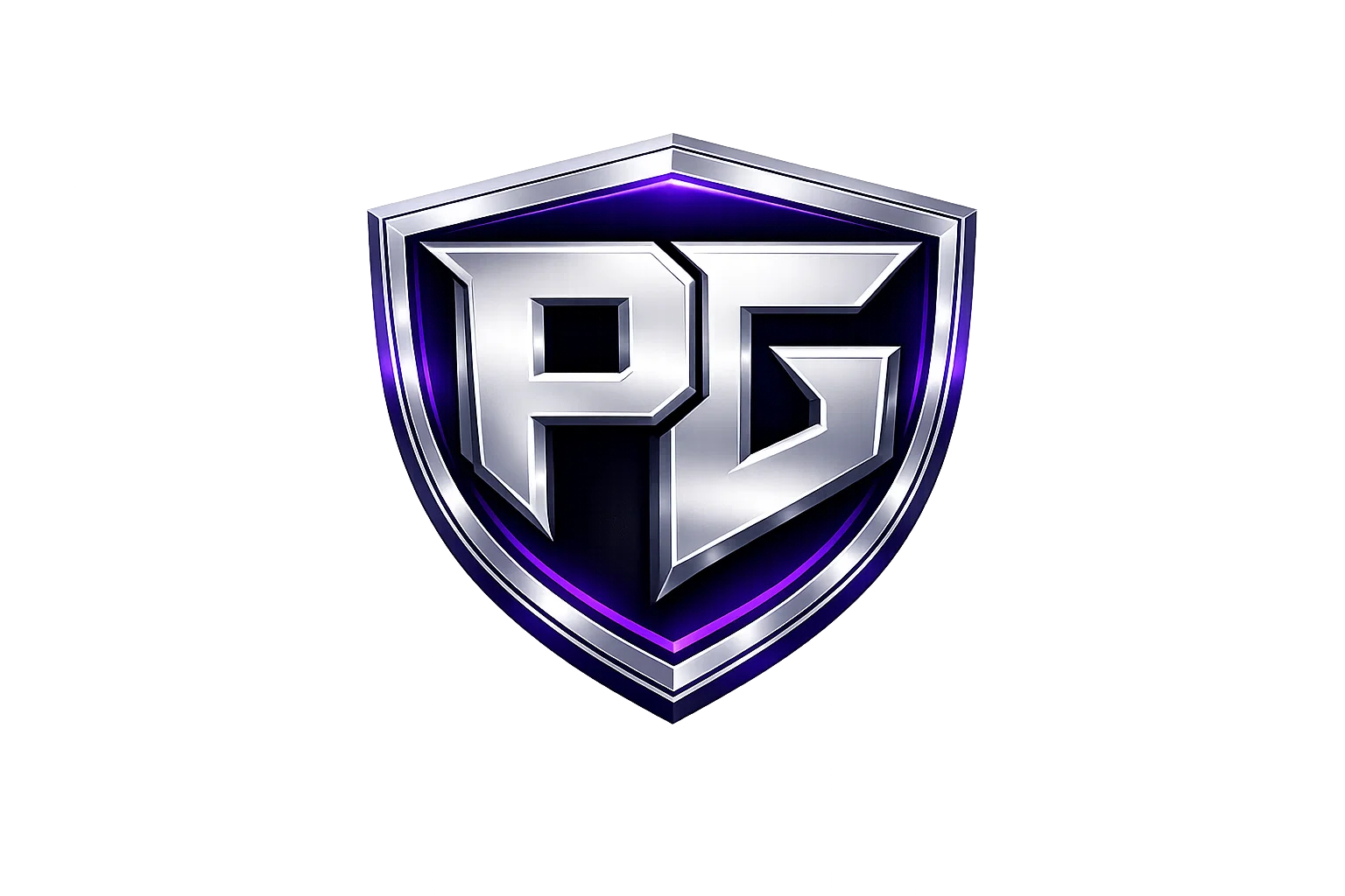 Partypopper Guys PG logo in schildvorm met paarse rand, zwarte achtergrond en feestconfetti icoon